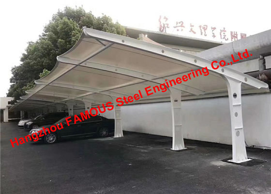 Китай Великобритания Австралия аттестовала изогнутую растяжимую стальную тень автопарка структуры мембраны с крышкой крыши ткани Tention Pvdf поставщик